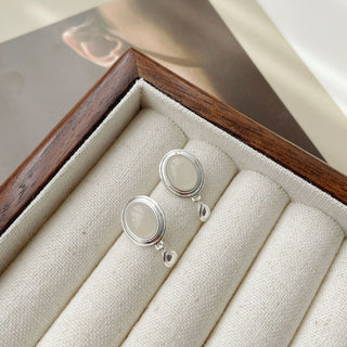 925 Sterling Silver Teardrop Gemstone Earrings with Agate Inlay