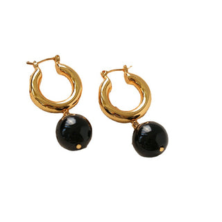 Black Agate Earrings Vintage Geometric Spherical Earrings - AROSÈ