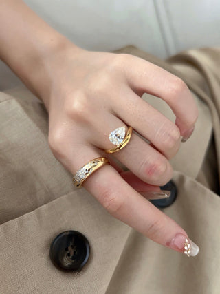 Luxurious Brilliance-Pure Silver Plated 18K Gold Diamond Shaped Ring - Stellar Radiance Collection
